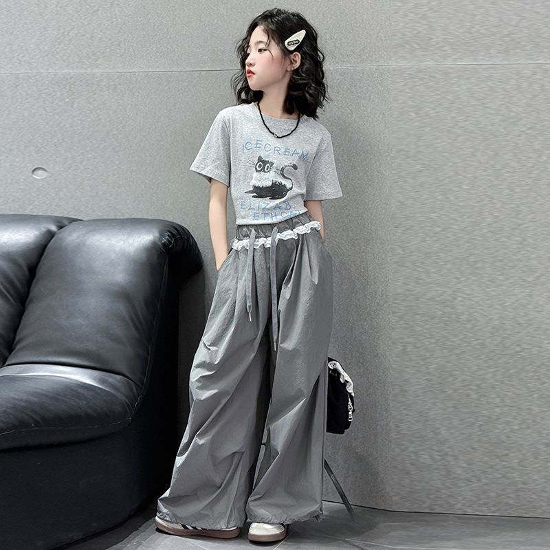 Girls' summer outfit set  new korean style chic fashionable girl's spring and autumn base layer casual pants two-piece set