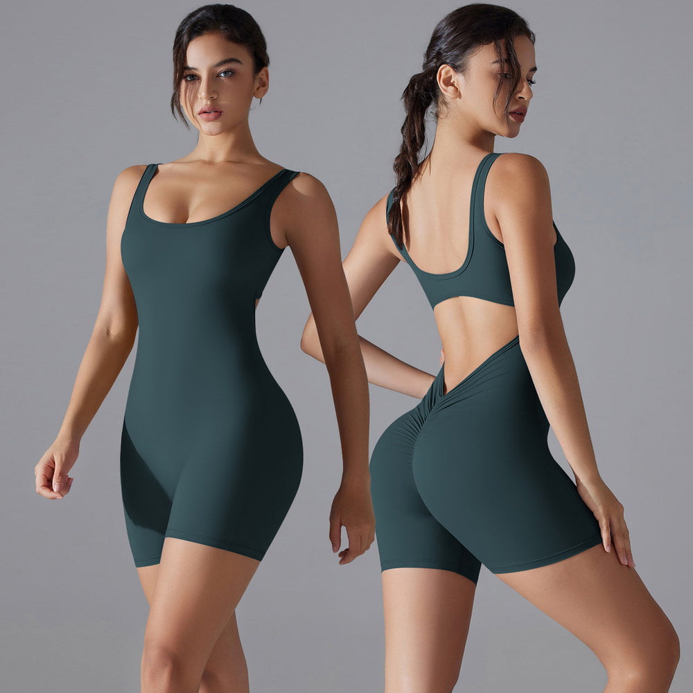 Fashion nude sports beautiful back yoga clothes all-in-one v-shaped back waist hip lifting jumpsuit running fitness jumpsuit