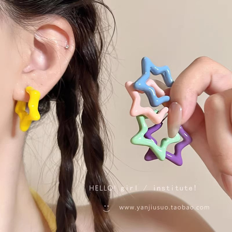 Colorful dopamine star stud earrings for women, 2026 new arrival, trendy high-end earrings, sweet and fresh style
