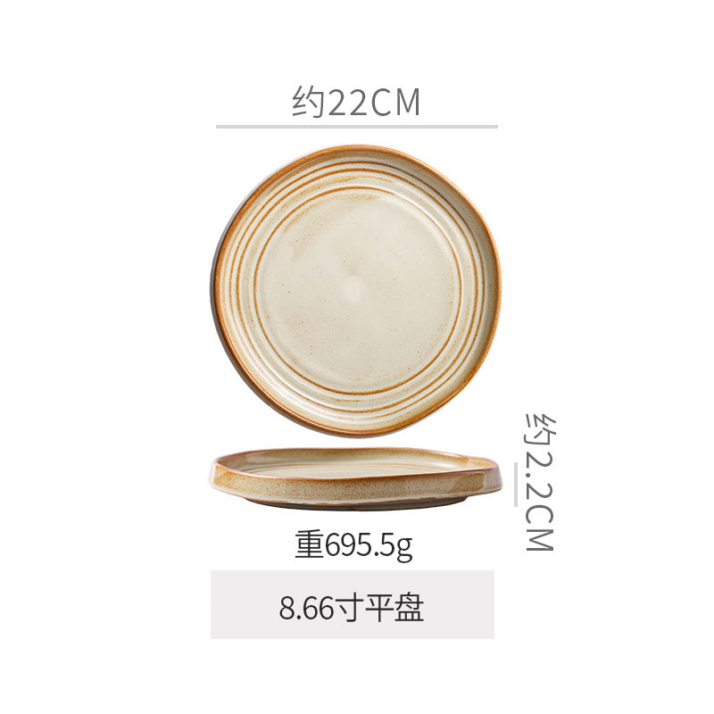 Retro stoneware ceramic tableware restaurant hotel stylish thread western food steak plate for home high-looking deep plate soup plate