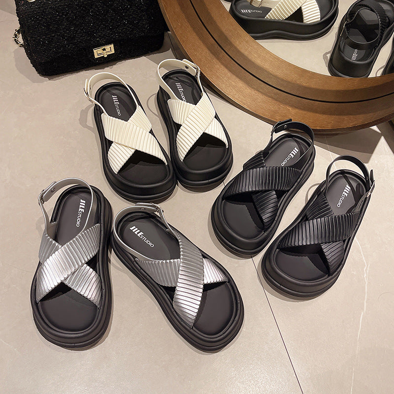 Thick sole sandals for women 2024 summer new arrival fairy style sandals slipperoutwearcasual roman beach sandals