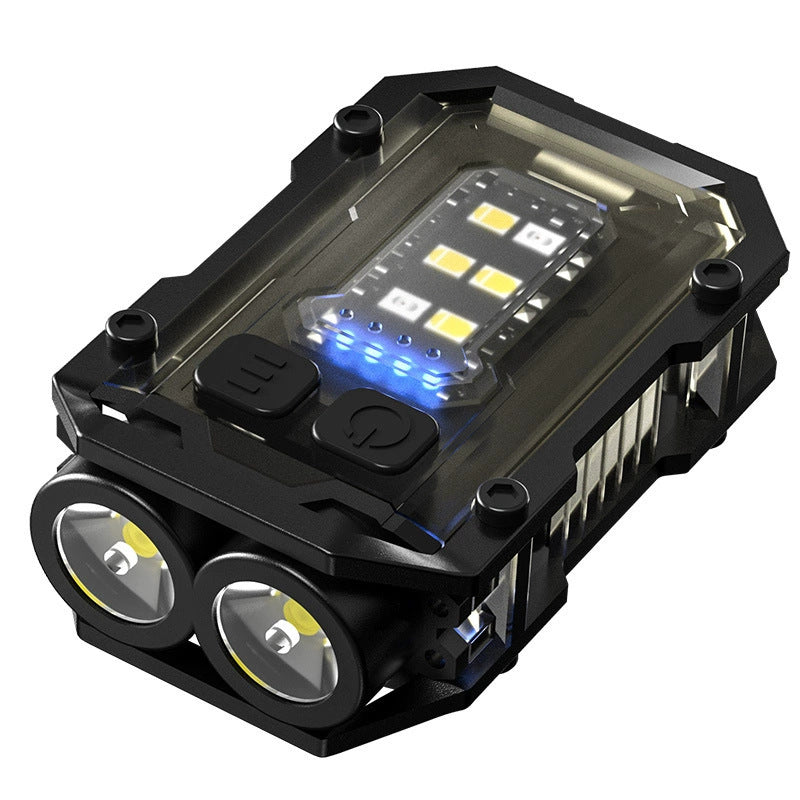 Cross-border keychain light Outdoor dual light source Strong light Mini flashlight Cap clip light Self-defense work Red and blue warning light