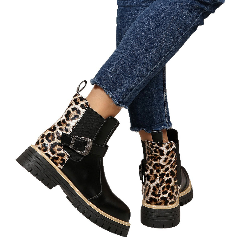Plus size british style martin boots for women - new autumn/winter  collection - round toe, chunky sole, leopard print, versatile women's boots
