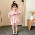 new summer collection: sweet pink outfit for baby girls - stylish embroidered peter pan collar top and shorts set for girls' summer wear
