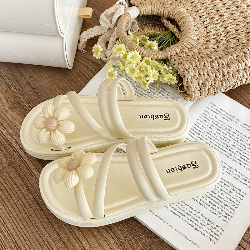 Popular flower slippers for women thick solenon-slipnew arrivalfashionsummer fairy style sandals flats beach shoes