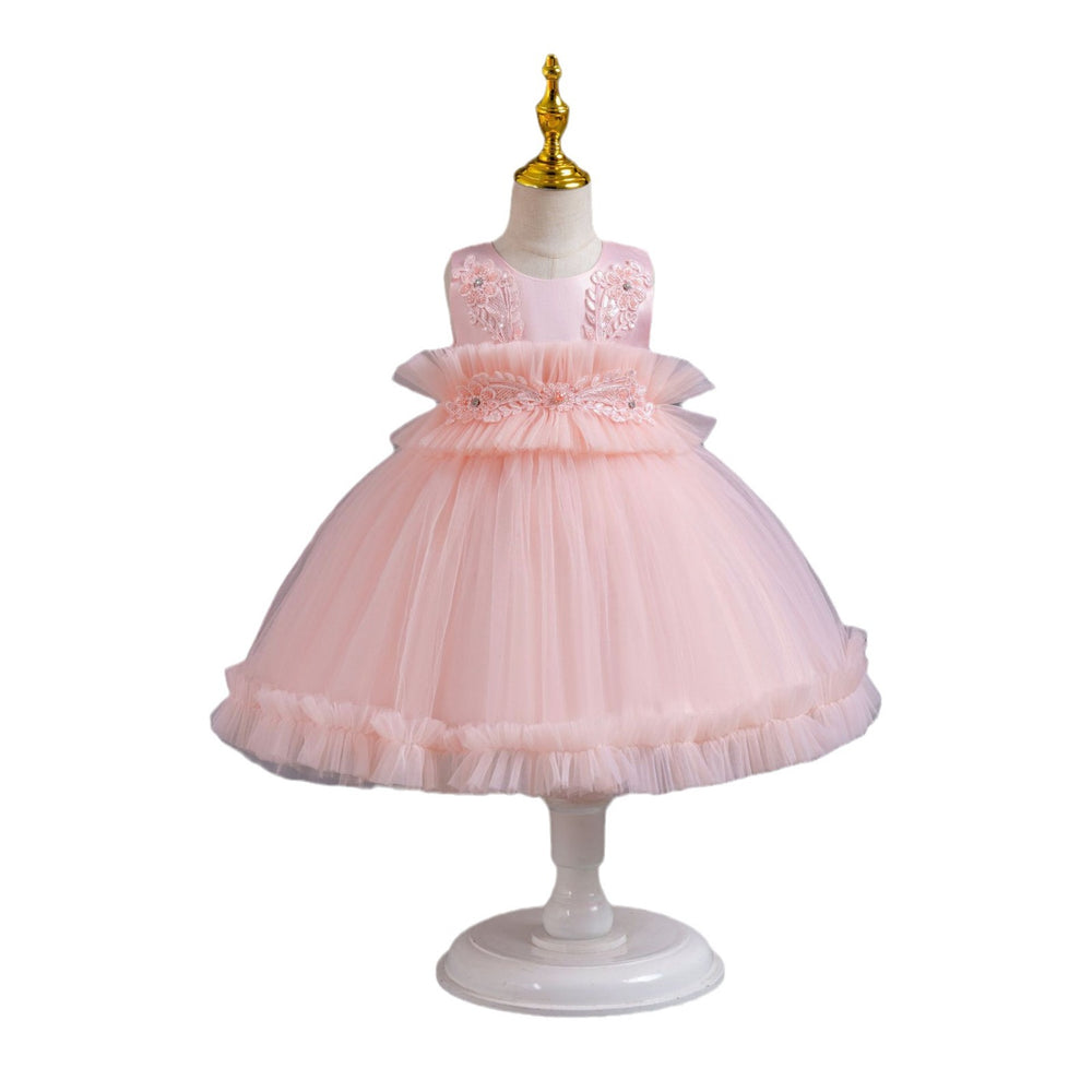 European and american wholesale girls' evening dresses lace pattern princess dress first birthday party gown flower girl dress
