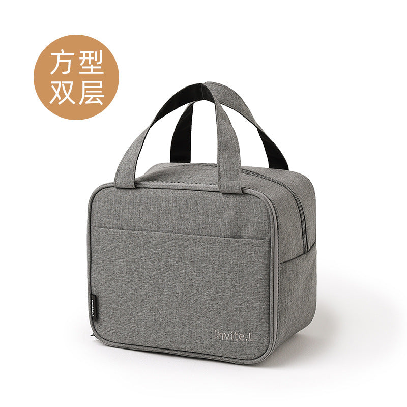 Bento bag, thermal insulation bag, double-layer lunch box, handbag, aluminum foil thickened large bag with rice bag, office worker lunch box bag.
