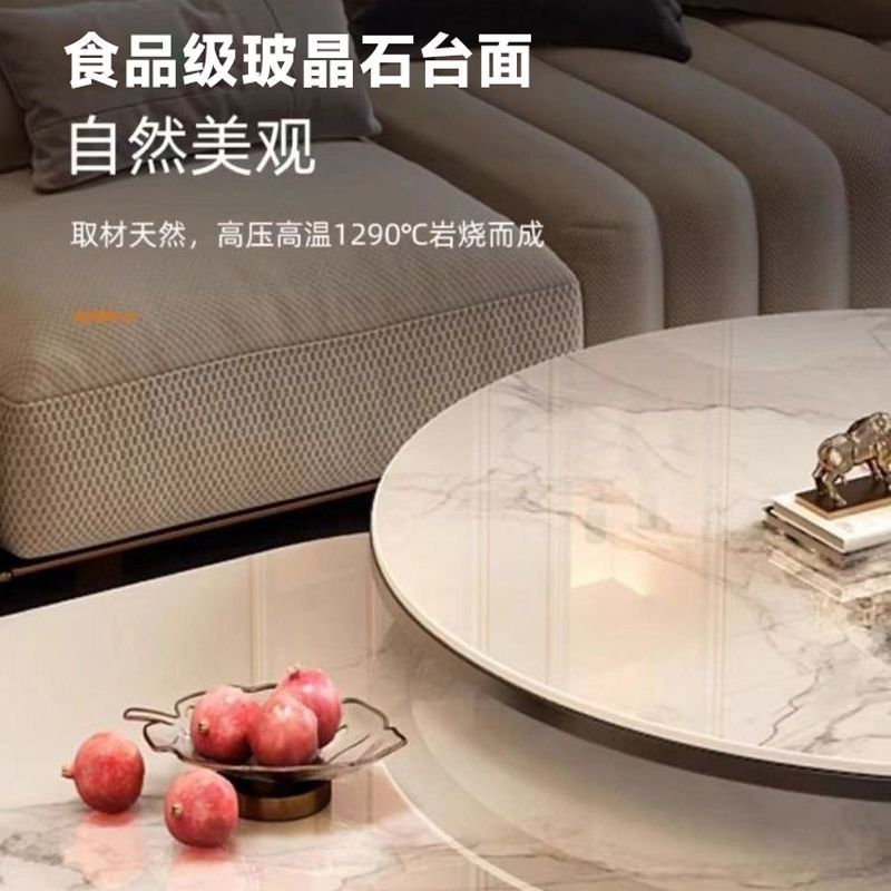 Italian light luxury oval glass coffee table living room home tea table high-end marble combination coffee table set