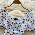 Korean style polka dot puff sleeve chiffon blouse - women's summer design, breathable, skin-friendly, ruched cropped top, commute chic