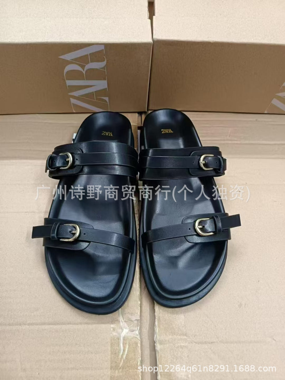 2024zaexportnew arrival women's shoes round toe one-piece buckle fashionflats shoes sandals home outwear