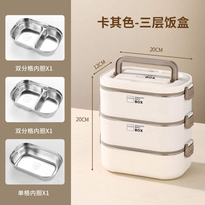 304 stainless steel thermal insulation lunch box can be heated in microwave oven, multi-layer bento box, portable and divided lunch box for office workers