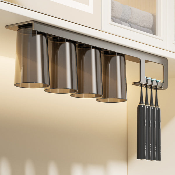 Magnetic toothbrush shelf No punching upside down wall-mounted toilet Bathroom toothbrush cup mouthwash cup storage