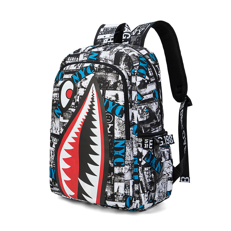 Personalized creative backpack Korean version of teen shark backpack male fashion trend primary and secondary school students campus Harajuku