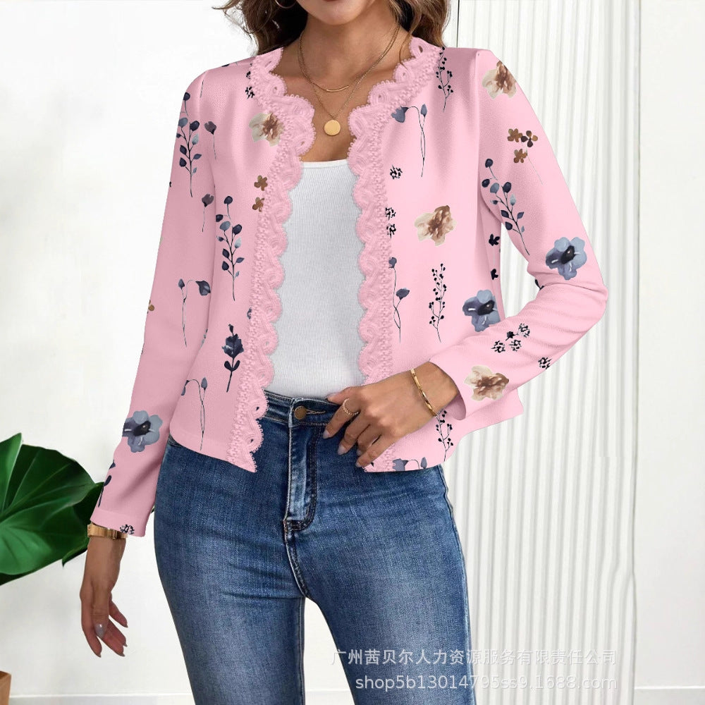 ODL2484   floral lace-trimmed short cardigan