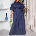 D3270   summer fashion bell sleeves single breasted belt waist loose long skirt export dress