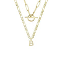 2024 new cross-border fashion necklace: layered initial pendant with cubic zirconia and interlocking paperclip chain