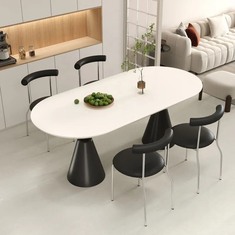 Luxury modern minimalist small apartment home oval dining table french cream style sintered stone dining table and chair set