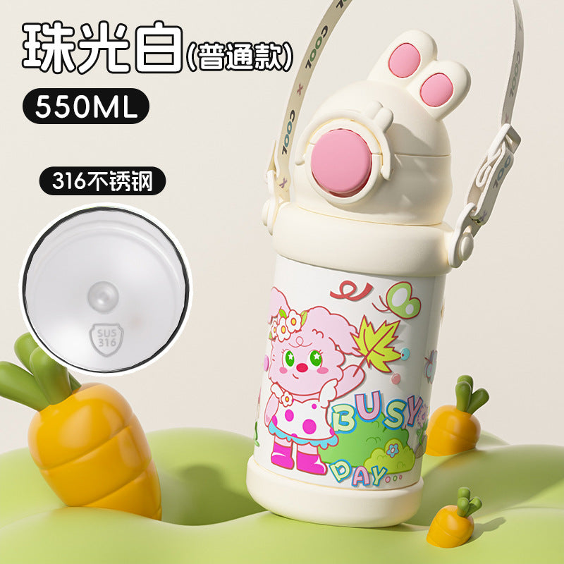 Kids' 316 stainless steel insulated tumbler - stylish straw cup, keeps drinks cold, portable & drop-proof, cartoon design for students