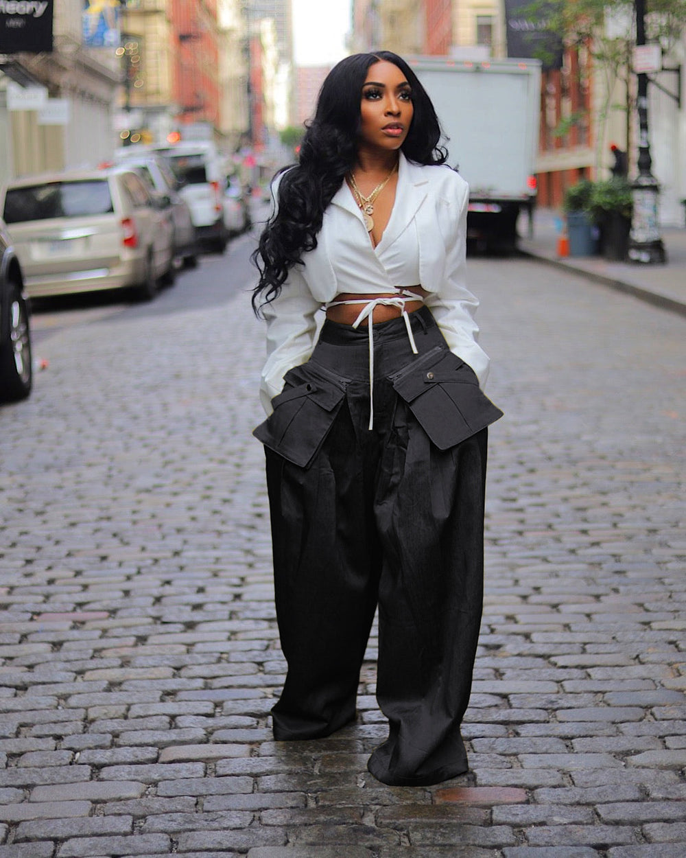 spring/summer new fashion women's casual wide-leg pants with detachable 3d pockets - instagram style