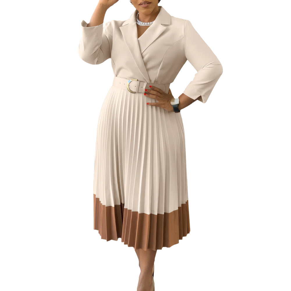 D538  cross-border autumn/winter european and american fashion women's blazer collar chic ol elegant pleated african dress