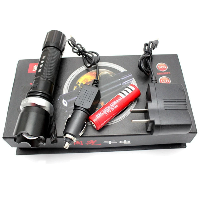 Factory direct sales flashlight led outdoor emergency charging zoom multi-functional aluminum alloy household strong light flashlight