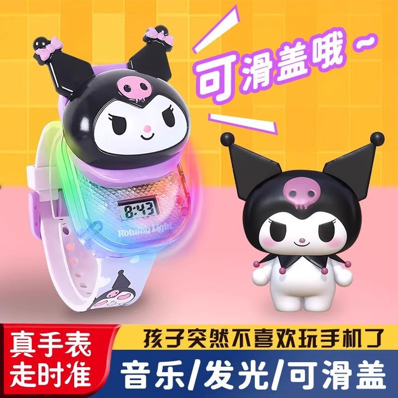 Kids' sliding cover cartoon music electronic watch - toy watch for boys and girls - kuromi style gift