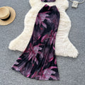 Pure desire suit women's summer classy swing collar suspender printing vest high waist hip cover skirt vacation two-piece set