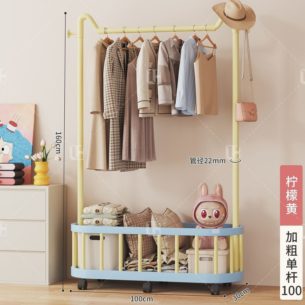 Simple clothes hanger floor-standing vertical clothes hanger movable wheeled student dormitory thickened clothes hanger dopamine coat rack