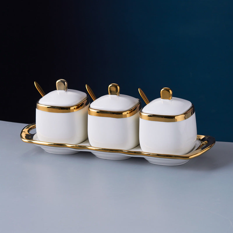 Luxury ceramic spice jar set - kitchen utensils, seasoning bottles, salt shakers, creative chili spice container set - wholesale