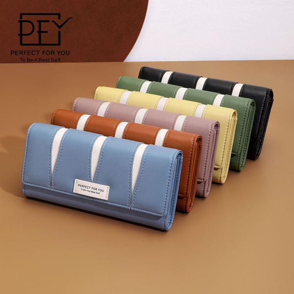 Wesson is perfect for you, the new women's long three-fold wallet, the Korean version of the organ bag, simple and multi-functional
