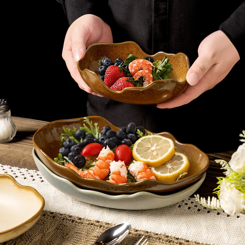 Stylishretro bowl restaurant hotel for homespecial shaped dessert bowl pastry rice bowl fruit salad dried fruit ceramic bowl