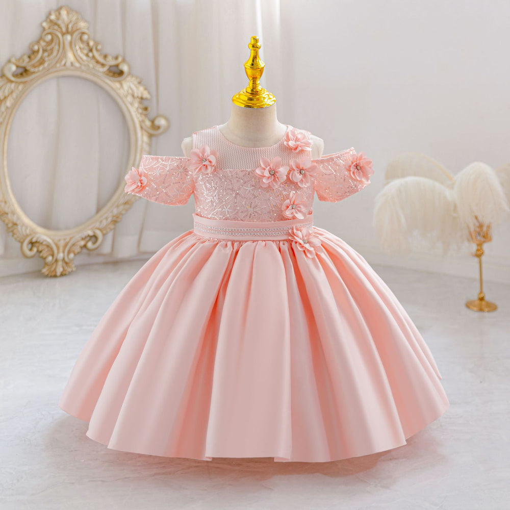 New wholesale women's dress puffy wedding dress satin flower performance girl dress princess dress kid dress