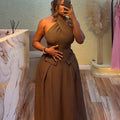 European and american cross-border women's fashion  summer new arrival: elegant and sexy halter neck slim-fit high-waisted sleeveless maxi dress