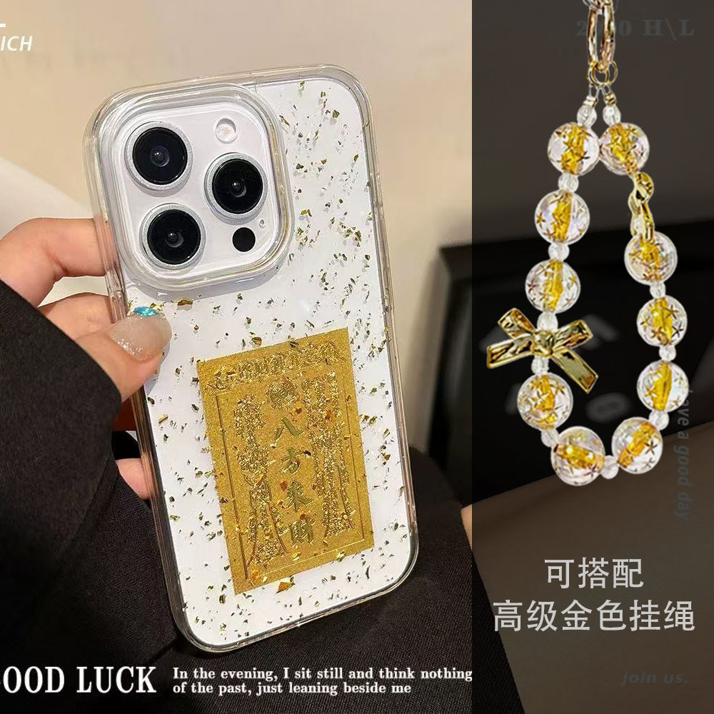 Transparent epoxy gold foil iphone 17 pro max text phone case apple 16 acrylic protective cover 15