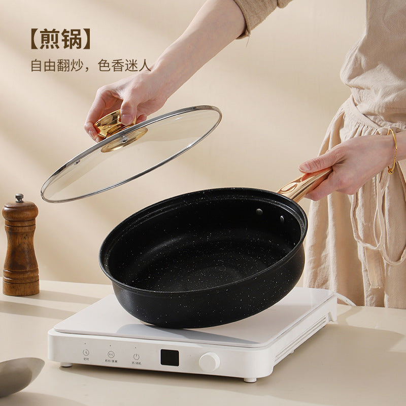 medical stone non-stick pan suit8pcsfor home frying pan milk pot soup pot combination pot cookware set