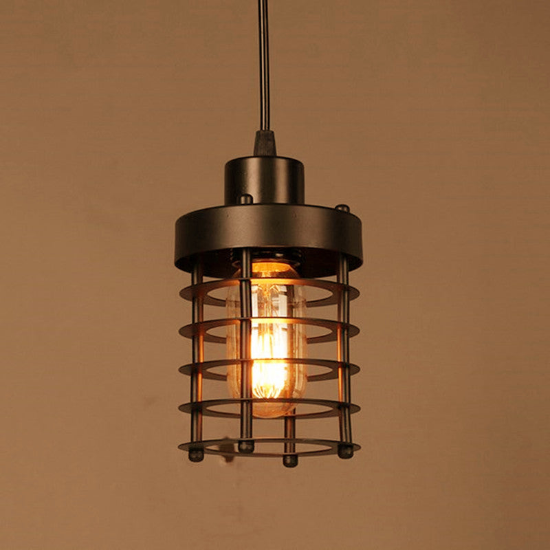 American industrial wind chandelier loft restaurant coffee shop retro wrought iron cage bar counter aisle entrance lighting indoor