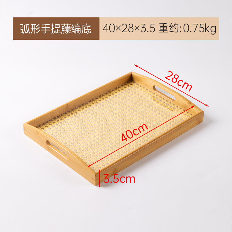 Accessible luxury retro nanzhu tea tray tray bamboo commercial rectangular tea tray pastry handle bbq serving plate