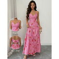 Women's summer new fashion elegant plaid bow tie cinched waist tiered maxi slip dress
