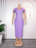 export v-neck sexy evening gown african plus size women's clothing  rhinestone tweed dress