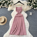 Women's summer dress  new arrival: elegant and chic spaghetti strap knit dress with vertical stripes - slimming, waist-defining, and perfect for layering