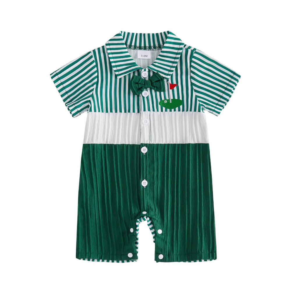 Baby boy & girl cute golf embroidered striped romper