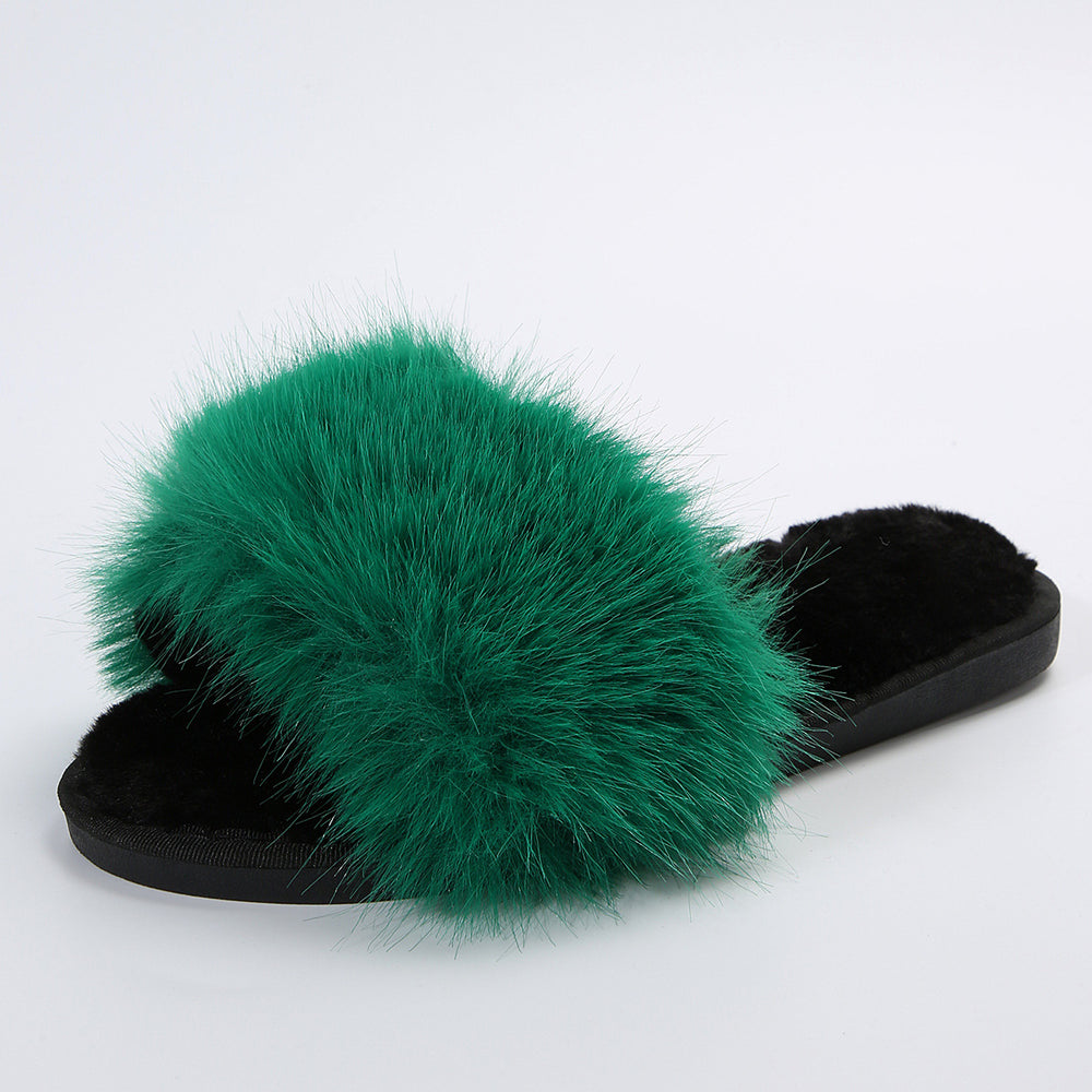 Fuzzy slippers women's outerwear 2025 new korean style ins trendy shoes autumn and winter one-strap thick sole cotton slippers autumn and winter collection