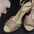 Congyuan 2026 summer round toe plaid strap high heels elegant rhinestone women's shoes banquet sandals li congyuan high heels