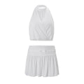 European and american style women's summer  new arrival: high neck sleeveless halter crop top with slim-fit a-line skirt set