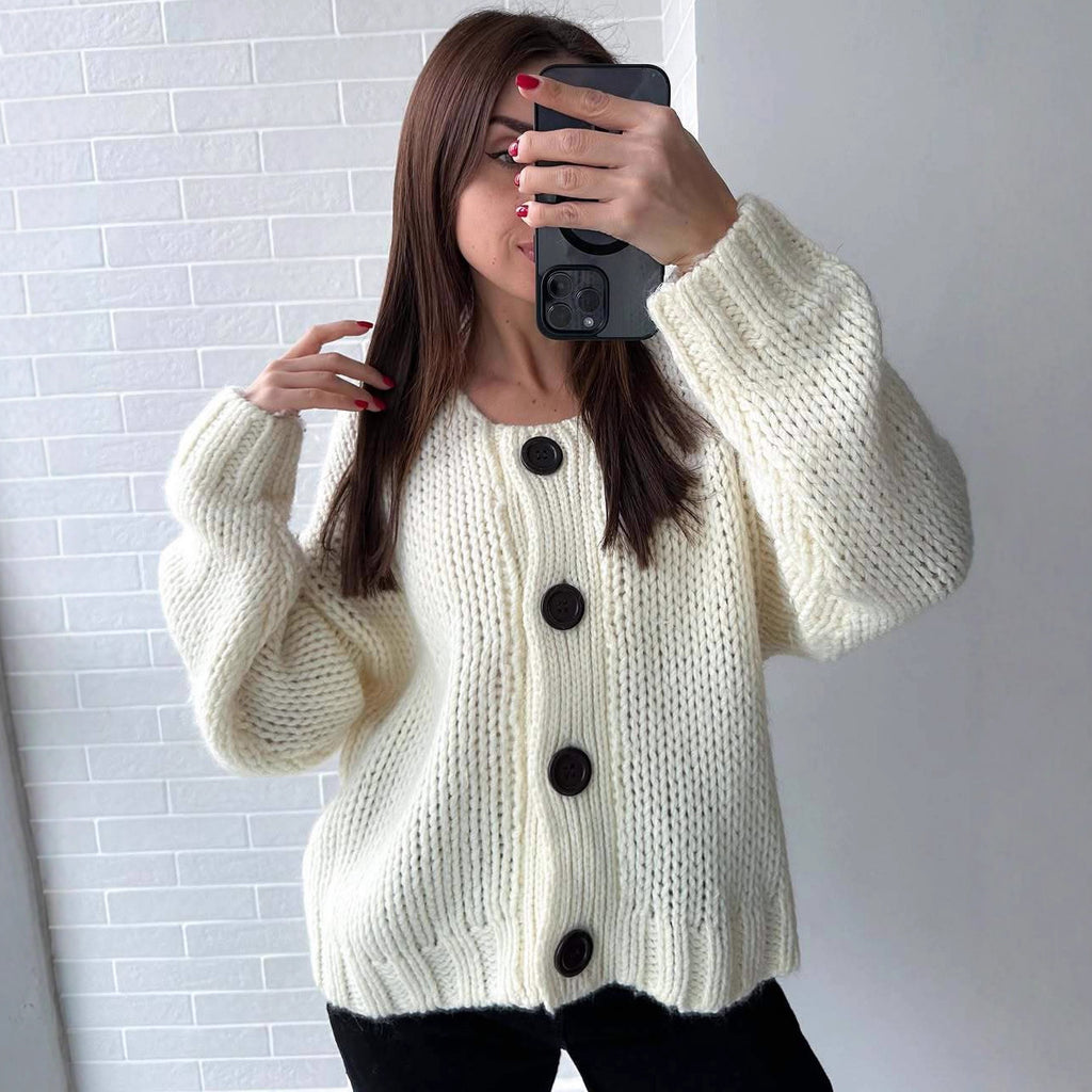 Cross-border Europe, America and 2025 new lazy style round neck single-row button loose fashion casual knitted cardigan wholesale