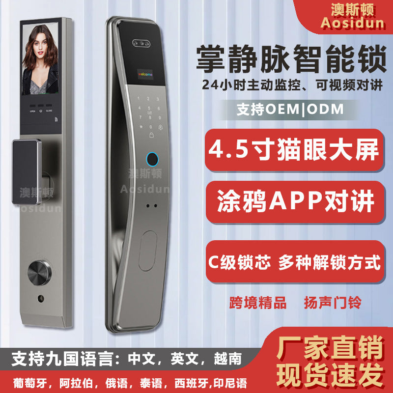 Palm vein smart lock 3d face recognition smart door lock rental house password lock wooden door fingerprint lock graffiti intercom