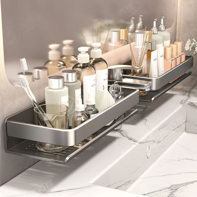 No punching bathroom rack gun ash bathroom washstand mirror front faucet storage shelf wall mounted