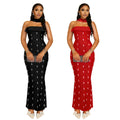 C7626 cross-border   fashion women's elegant bandeau dress set with rhinestone embellishments and ribbon detail