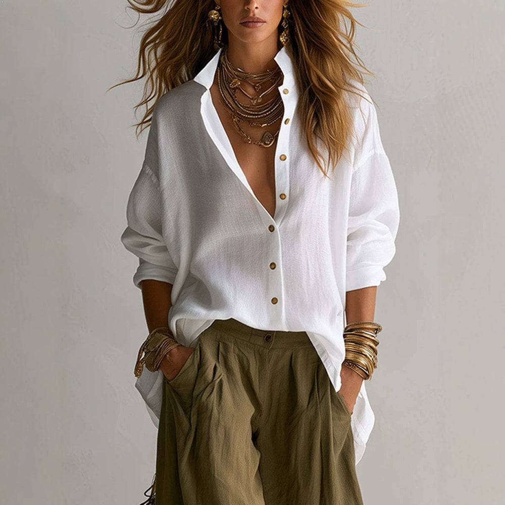 european and american cross-border women's fashion  spring/autumn collection: relaxed fit, high-end, effortless style long-sleeve top and pants two-piece set