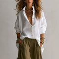 european and american cross-border women's fashion  spring/autumn collection: relaxed fit, high-end, effortless style long-sleeve top and pants two-piece set